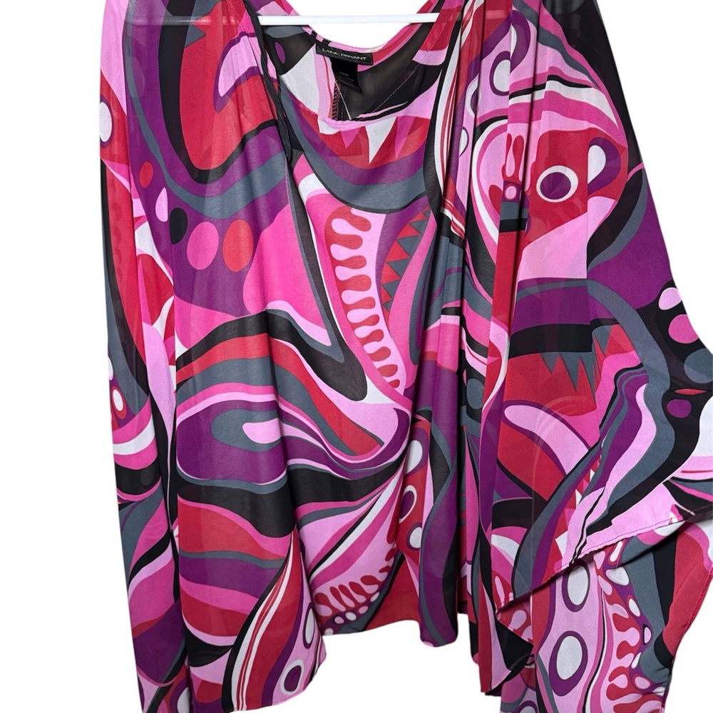 Lane Bryant 22/24 Bold Print Sheer Poncho Blouse – Made in USA